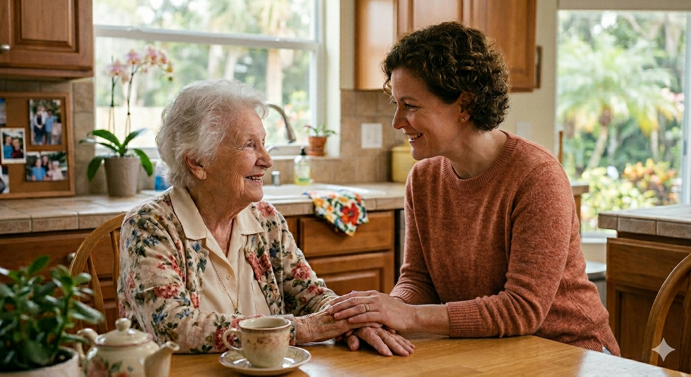 Vanessa Peterson, founder of Sunshine Senior Concierge, with a client